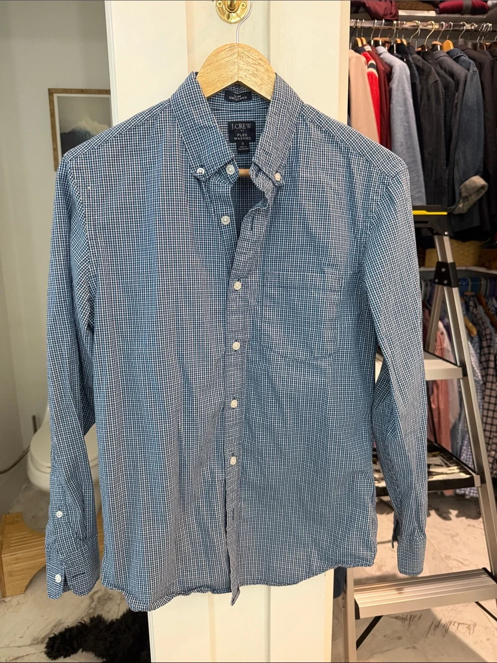 J. Crew Blue and White Gingham Button-Down Shirt